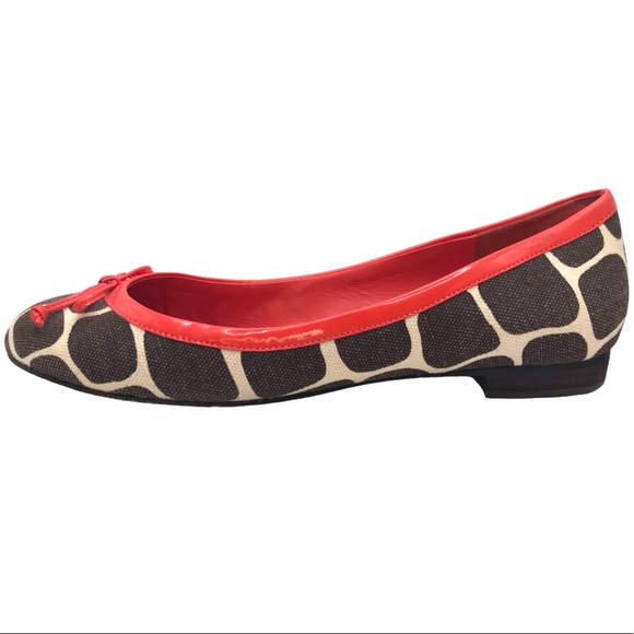 KATE SPADE Orange Brown Patent Leather Giraffe Print Bow Flats - Picture 2 of 7